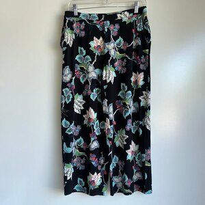 J.JILL Wearever Collection Full-Leg Cropped Black Floral Pants Size Small